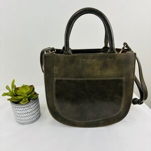 Anthropologie Half Moon Genuine Leather Handbag Crossbody Bag Olive Green